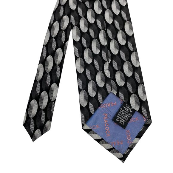Peacock | Black & Gray Oval Circle Print Silk Neck Tie - Picture 4 of 7